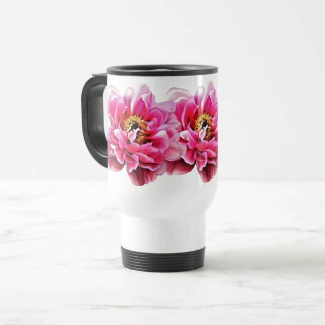 Travel Mug - Pink Peonies Reisebecher (Vorderseite Links)