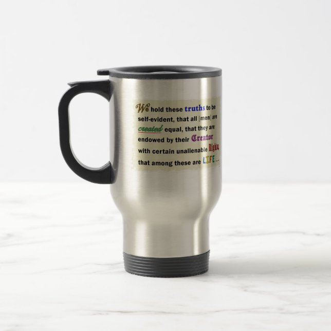 Travel mug with a pro-life message. reisebecher (Links)