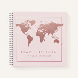 Travel Notebook Journal Rose Gold Pink World Map Notizbuch