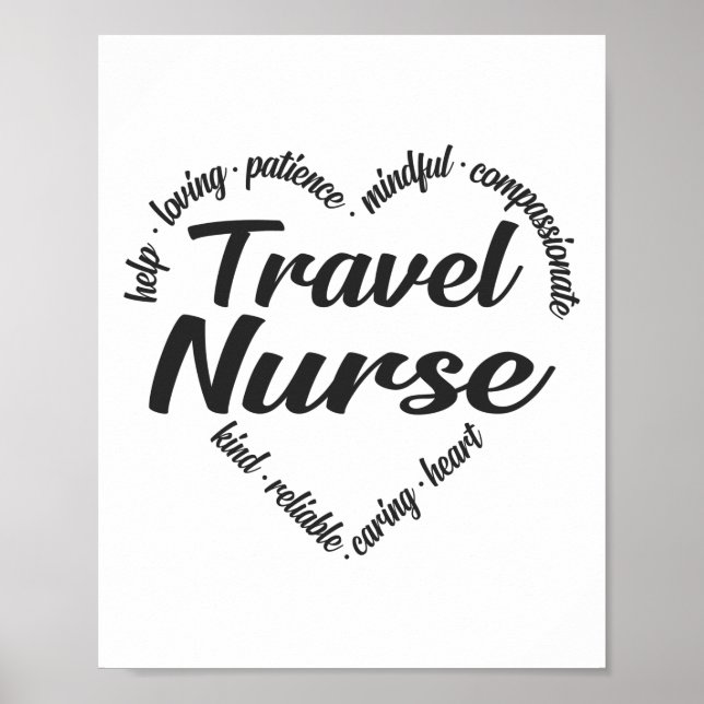 Travel Nurse Heart Word Cloud Poster (Vorne)
