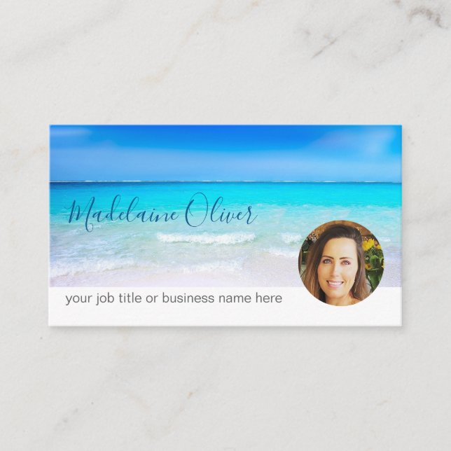 Travel Ocean Blue Foto Beruflich Business Card Visitenkarte (Vorderseite)