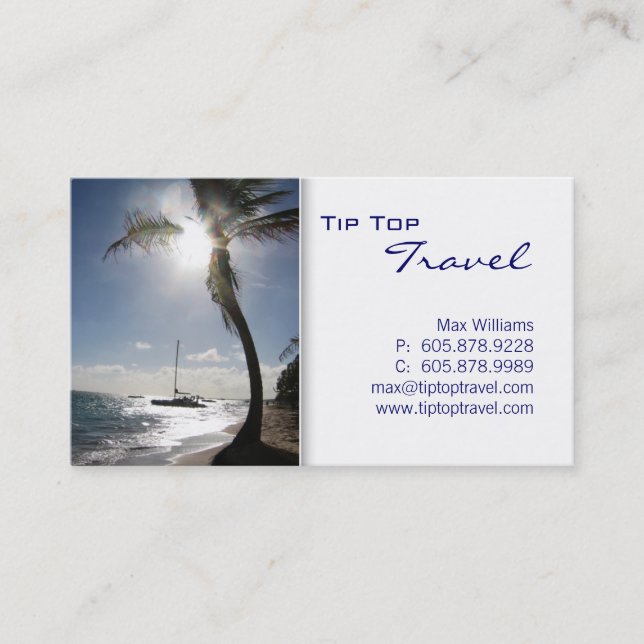 Travel Palm Tree Sun Ocean Boat Business Card Visitenkarte (Vorderseite)