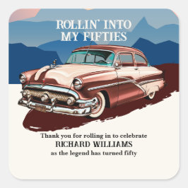Travel Retro Classic Car Theme 50th Birthday Quadratischer Aufkleber