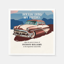 Travel Retro Classic Car Theme 50th Birthday Serviette