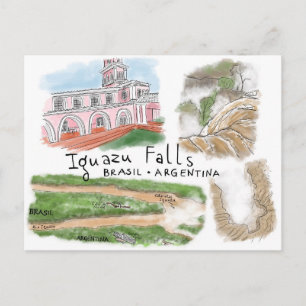 Travel Sketch Postcard: Iguazu Falls, Brasilien Postkarte
