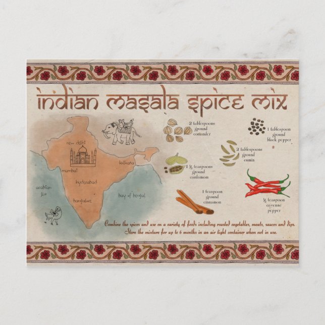 Travel Sketch Postcard: Indian Masala Spice Mix Postkarte (Vorderseite)