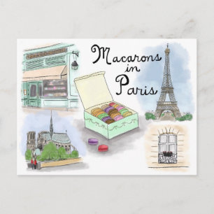 Travel Sketch Postcard: Macarons in Paris Frankrei Postkarte