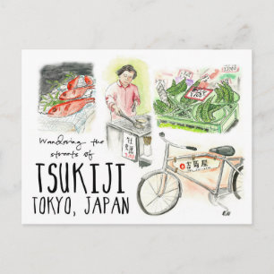 Travel Sketch Postcard: Wandering Tsukiji Tokio Postkarte