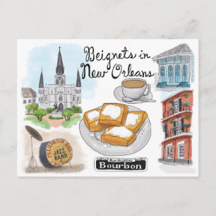 Travel Sketch Postkarte: Beignets in New Orleans Postkarte