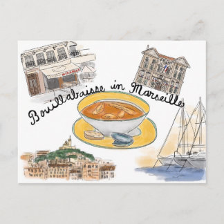 Travel Sketch Postkarte: Bouillabaisse in Marseill Postkarte