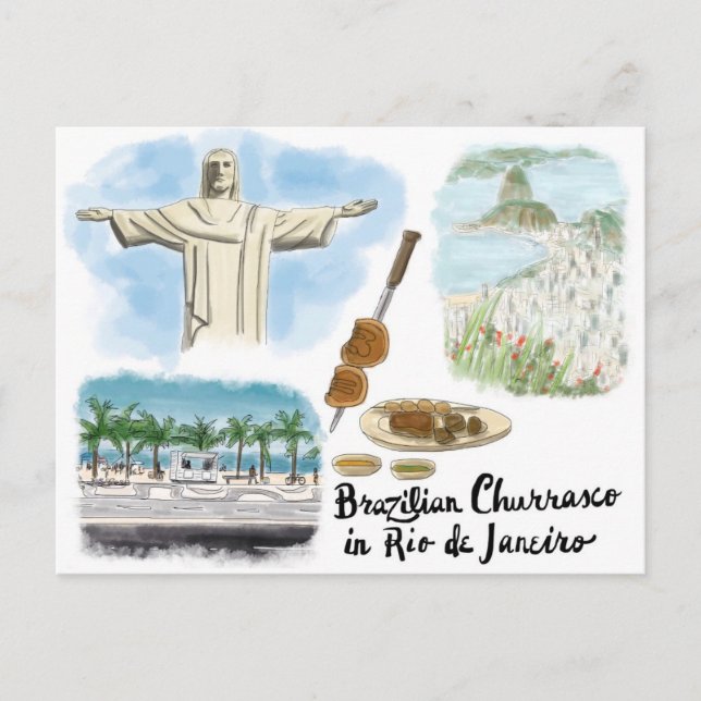 Travel Sketch Postkarte: Churrasco - Rio de Janeir Postkarte (Vorderseite)