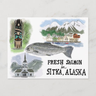 Travel Sketch Postkarte: Lachs in Sitka, Alaska Postkarte