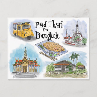 Travel Sketch Postkarte: Pad Thai in Bangkok Postkarte