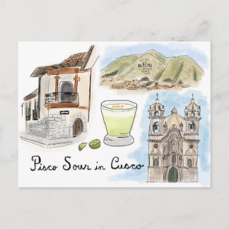 Travel Sketch Postkarte: Pisco Sour in Cusco, Peru Postkarte
