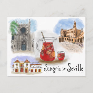 Travel Sketch Postkarte: Sangria in Sevilla Spanie Postkarte