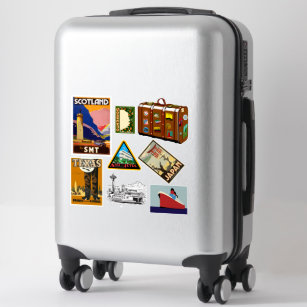 Auto mit Koffer reisen Abenteuer retro Sticker