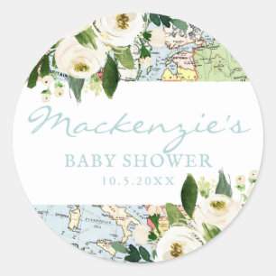Travel Theme Baby Show Floral Map Runder Aufkleber