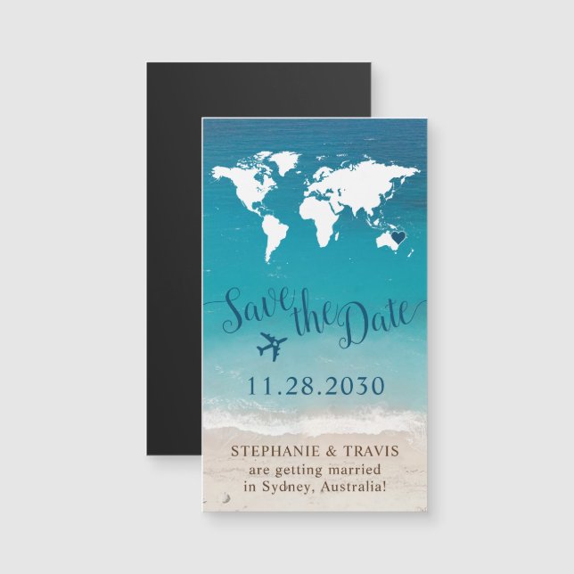 Travel Theme Beach Wedding Save the Date Magnet (Vorne/Hinten)