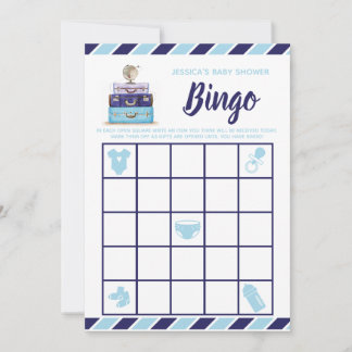 Travel Theme Blue Baby Dusche Bingo Spiel Einladung