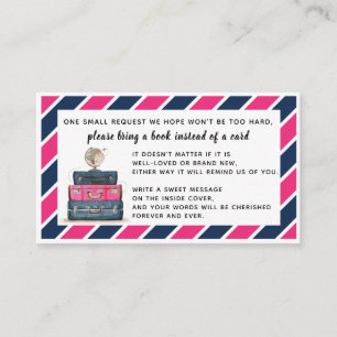 Travel Theme Book statt Card Insert Navy Pink.