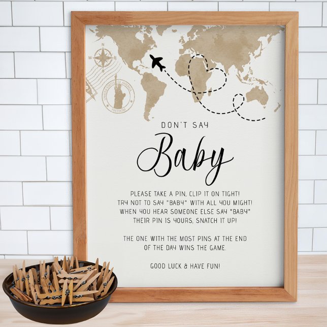 Travel Theme Say Baby Game Poster (Don't Say Baby - Baby Shower Game)