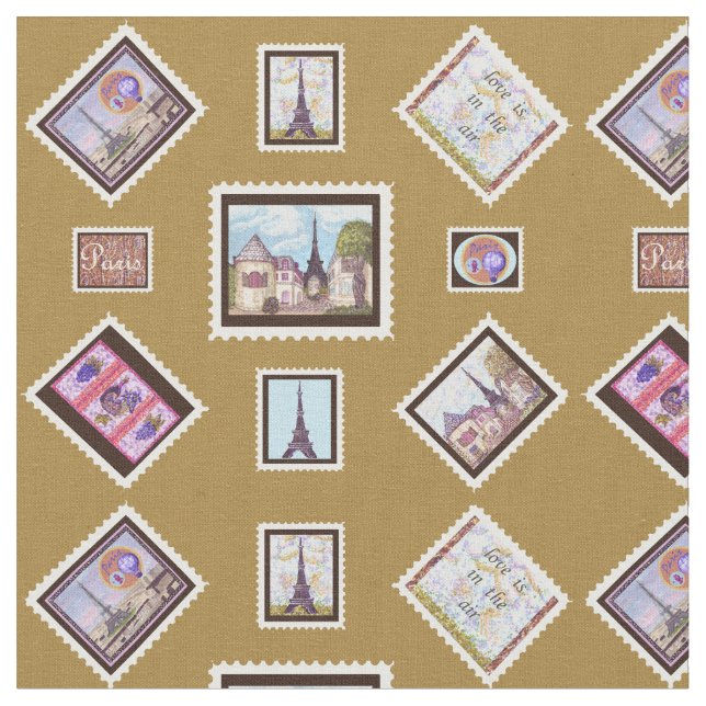 Travel Trunk Paris Eiffel Postage Stoff (Nahaufnahme)