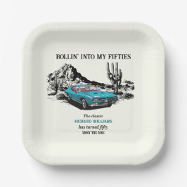 Travel Vintage Car Desert 50th Birthday Party Pappteller