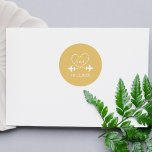 Travel Wedding Airplane Aviation Return Address  Runder Aufkleber<br><div class="desc">Take your wedding to new heights with this elegant aviation themed design featuring a luxurious gold background and crisp white text. Perfectly crafted for couples who love flying and adventure, this item showcases two airplanes tracing a delicate dotted heart, with customizable bride and groom initials nestled inside the heart for...</div>