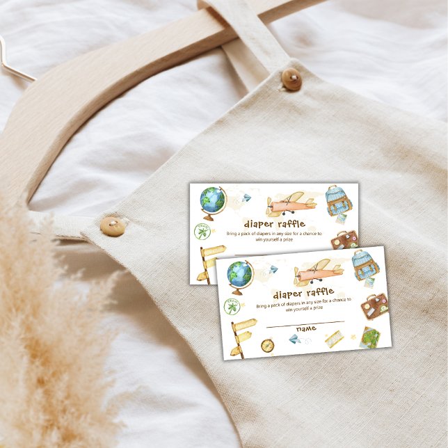 Travel World Airplane Diaper Raffle Baby Shower  Begleitkarte (Travel World Airplane Diaper Raffle Baby Shower Enclosure Card)