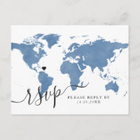 Travel World Map Blue Heart UAWG Postcard