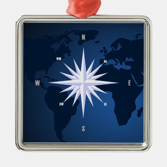 Travel World Map Compass Rose Ornament Aus Metall (Vorne)