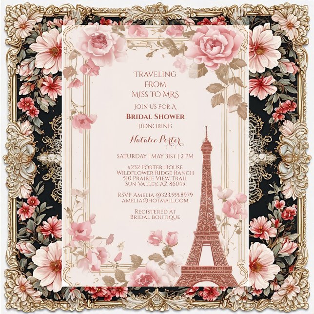 Traveling from Miss to Mrs Bridal Shower Paris  Einladung (Traveling from Miss to Mrs Bridal Shower Paris Invitation)