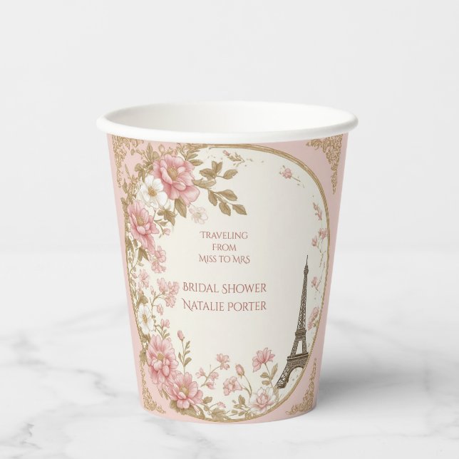 Traveling from Miss to Mrs Bridal Shower Paris  Pappbecher (Vorderseite)