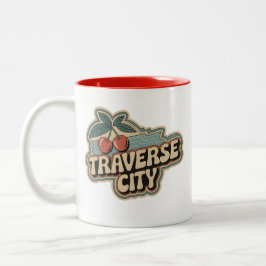 Traverse City 70er Retro Michigan Vintage Kirschen Zweifarbige Tasse