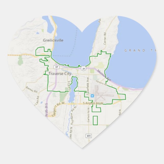 Traverse City Heart Map Stickers (Vorderseite)