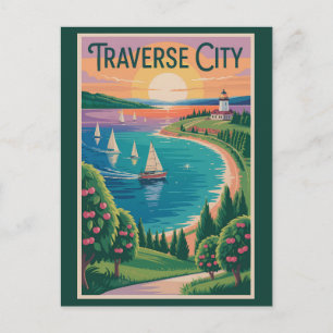 Traverse City Lake Michigan Illustration Postkarte