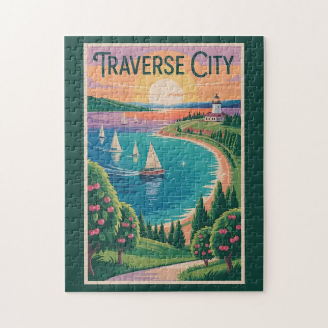 Traverse City Lake Michigan Illustration Puzzle (Vertikal)
