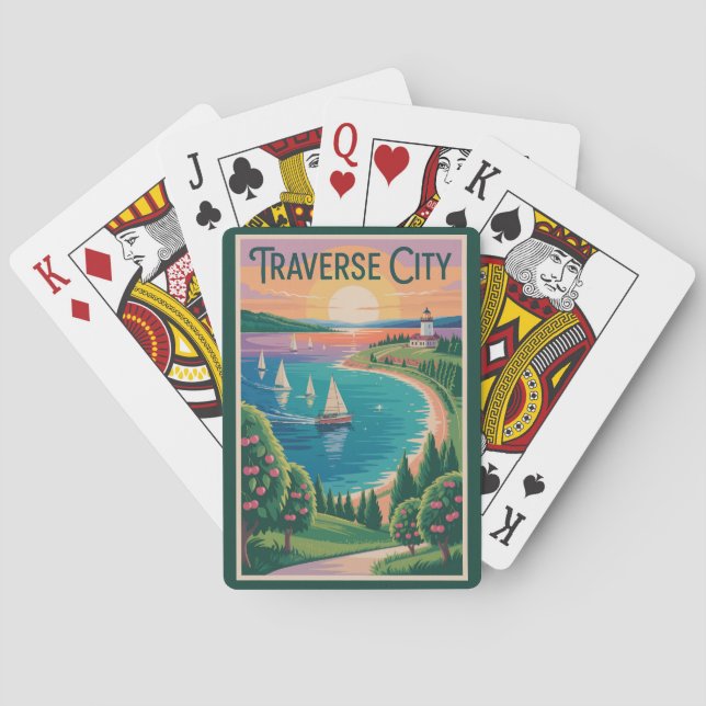 Traverse City Lake Michigan Illustration Spielkarten (Rückseite)