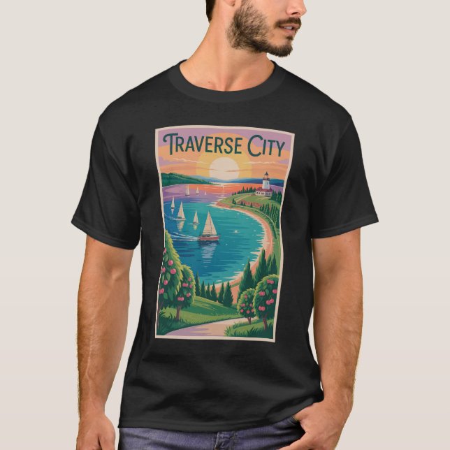 Traverse City Lake Michigan Illustration T-Shirt (Vorderseite)