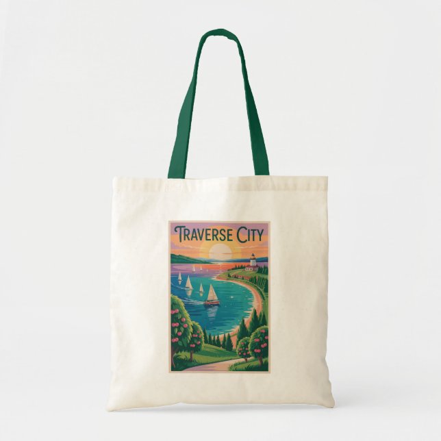 Traverse City Lake Michigan Illustration Tragetasche (Vorne)