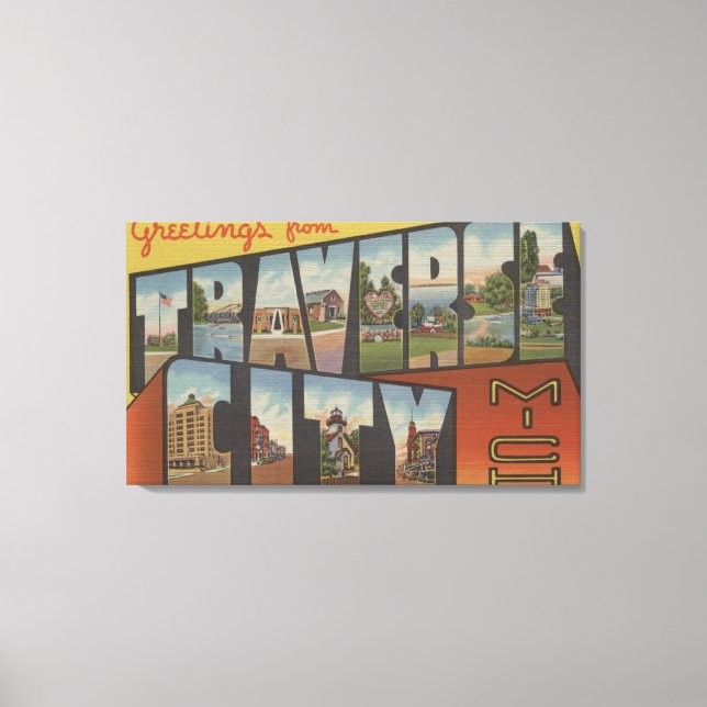 Traverse City, Michigan - Große Briefmarkenszenen Leinwanddruck (Vorderseite)