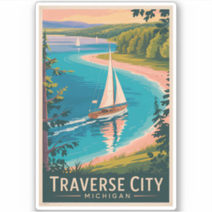 Traverse City Michigan Illustration Kunst und Kult Aufkleber