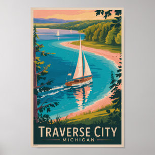 Traverse City Michigan Illustration Kunst und Kult Poster