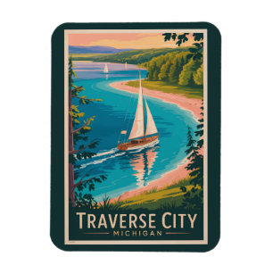 Traverse City Michigan Illustration Reise Kunst Magnet