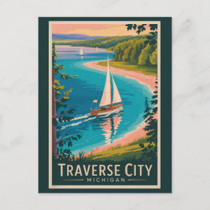 Traverse City Michigan Illustration Reise Kunst Postkarte