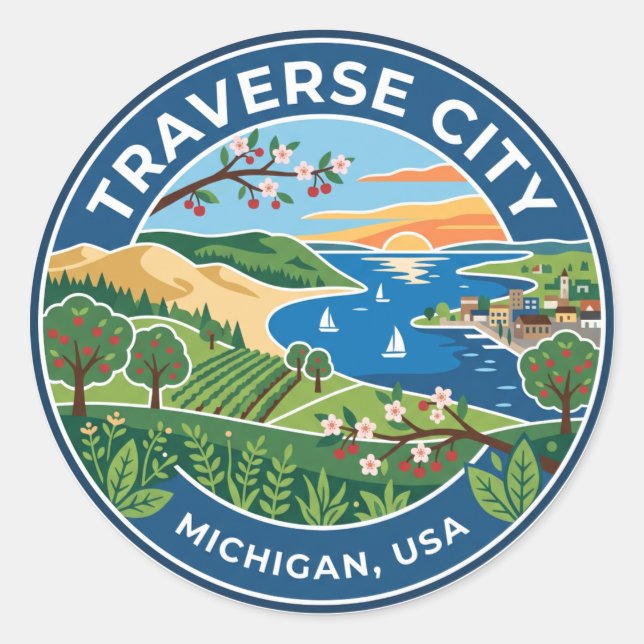 Traverse City Michigan Runder Aufkleber (Vorderseite)