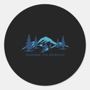 Traverse City Michigan Ski Resort Skifahrer Runder Aufkleber