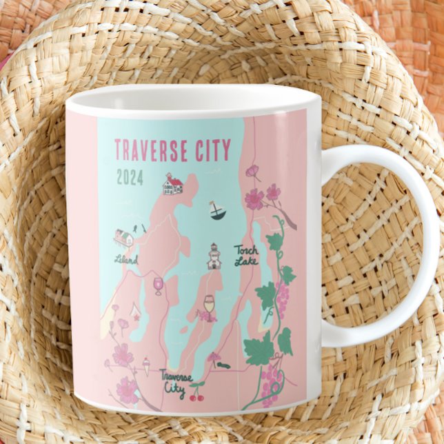 Traverse City Michigan Wine and Cherry Map Kaffeetasse (Von Creator hochgeladen)