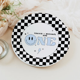 TRAVIS Blue One Happy Typ Smile Face Birthday Pappteller