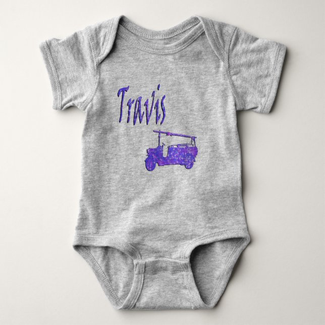 Travis-Name mit Feuerwehrfahrzeug, Baby-Bodysuit Baby Strampler (Vorderseite)